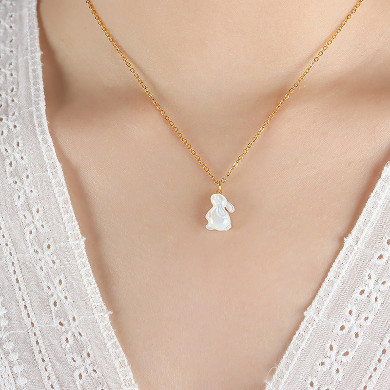 Natural Mother of Pearl Rabbit Pendant Necklace