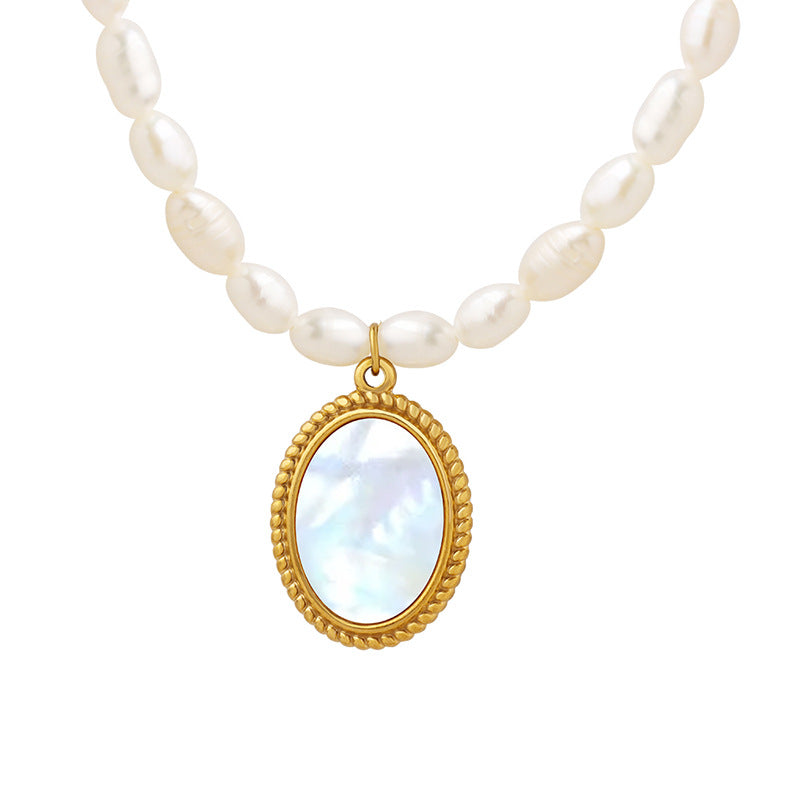 Oval Mother of Pearl Pendant Necklace