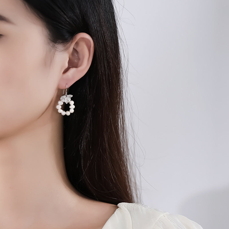 Leaf and Pearl Hook Earrings