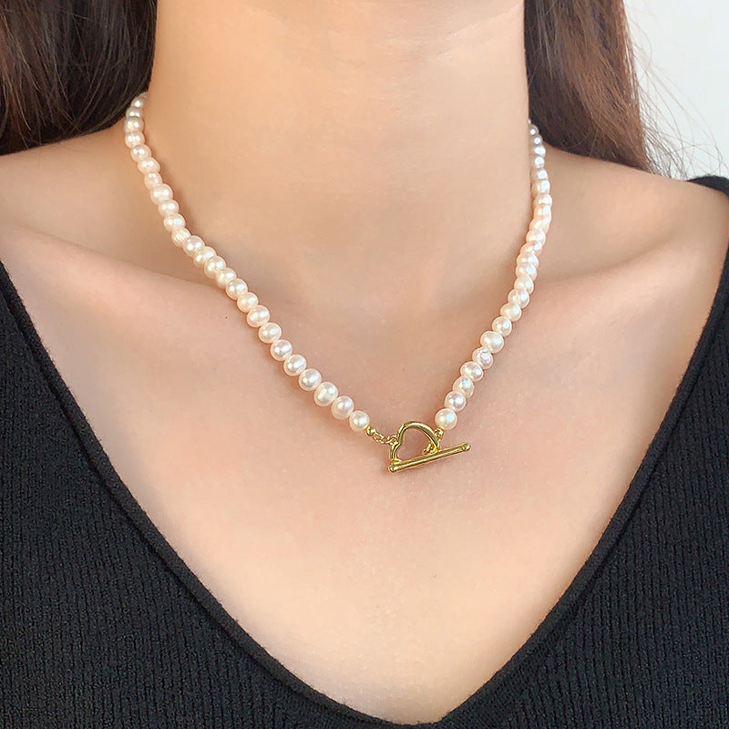 Heart Clasp Freshwater Pearl Necklace