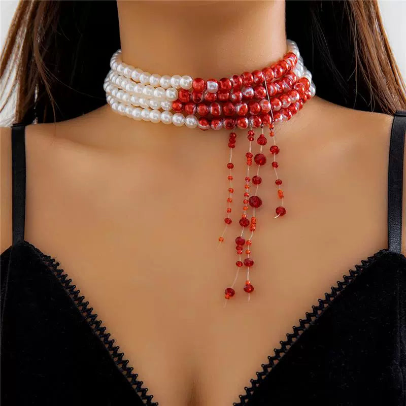 Vampire Bite Dracula Kiss Bloody Pearl Choker Necklace Bracelet Earrings Brooch