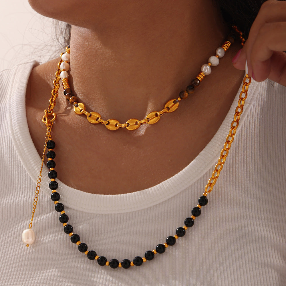 Maillard Necklace Tiger Eye's Stone Agate Pearl Necklace