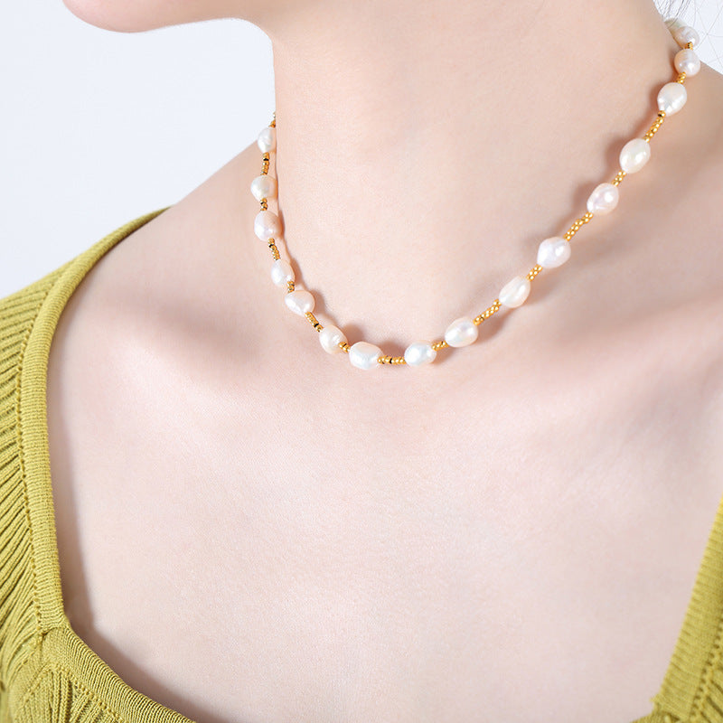 Romantic French Style Pearl And Gold Beaded Necklace