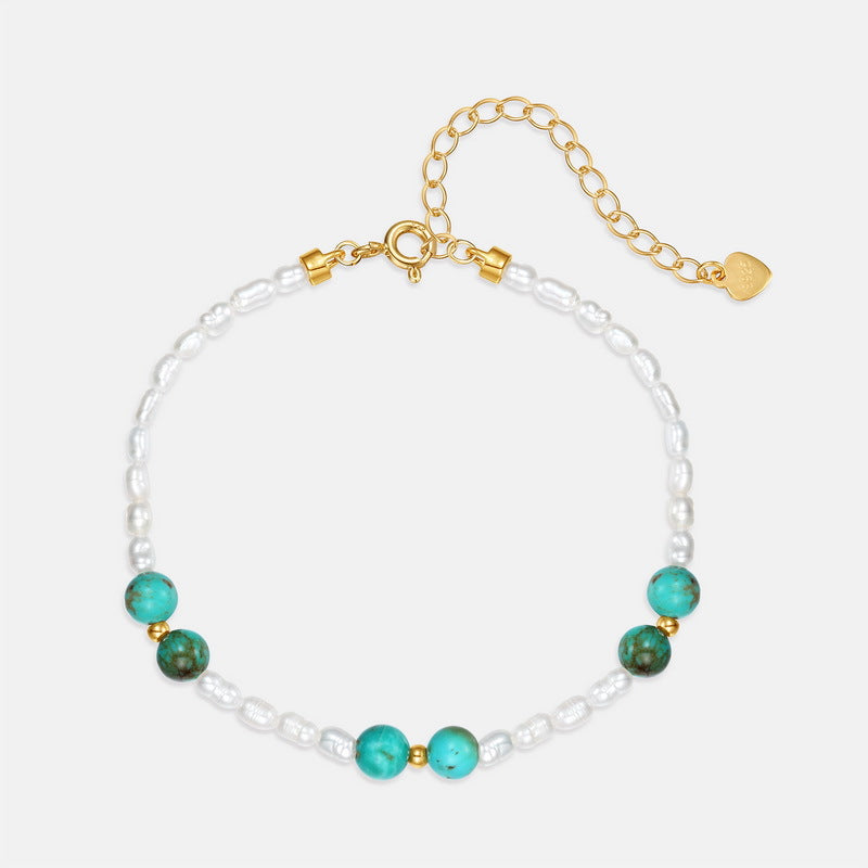 Natural Turquoise and Freshwater Pearl Bracelet