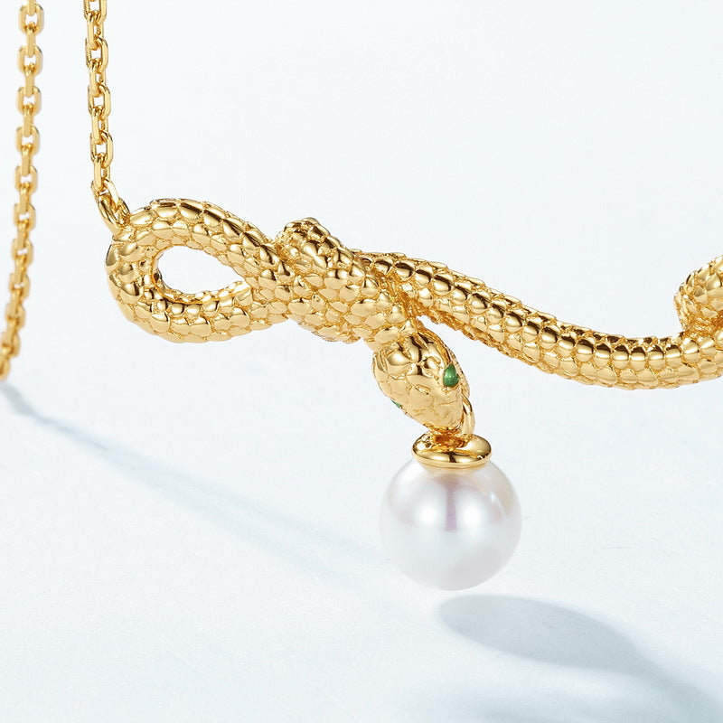 Necklace With Snake Pendant Pearl Dangle