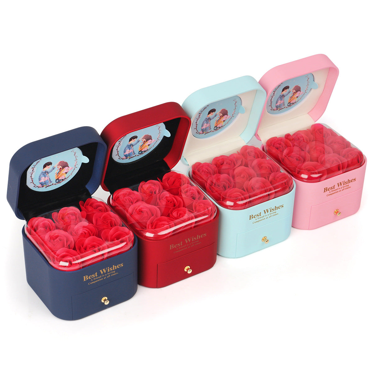 9 Roses Preserved Flower Necklace Jewelry Box