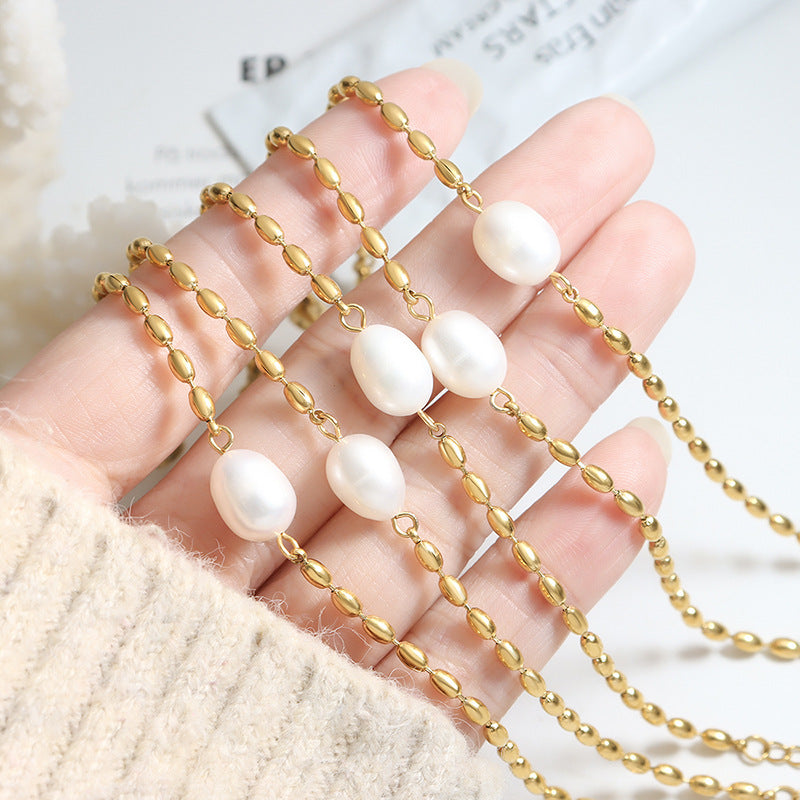 Gold Rice Beads With A Freshwater Pearl Bracelet