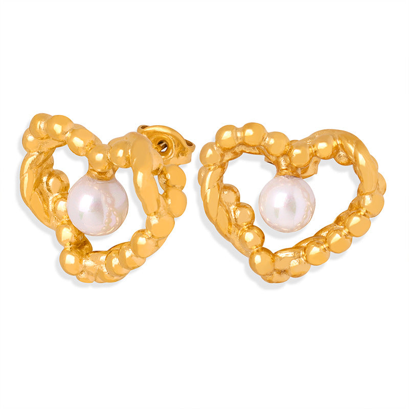 Twist Hollow Heart Pearl Earrings