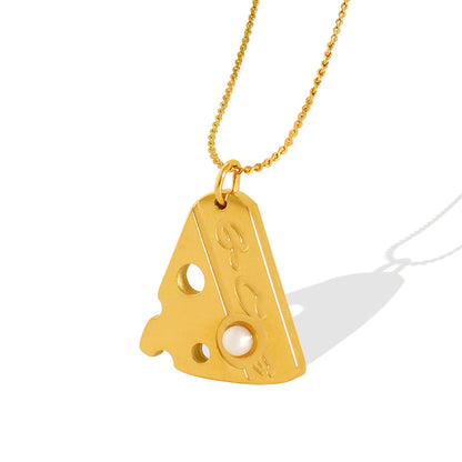 Geometric Hollow Triangle Inlay Pearl Pendant Necklace