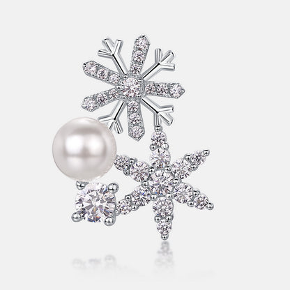 Pearl Diamond Snowflake Earrings