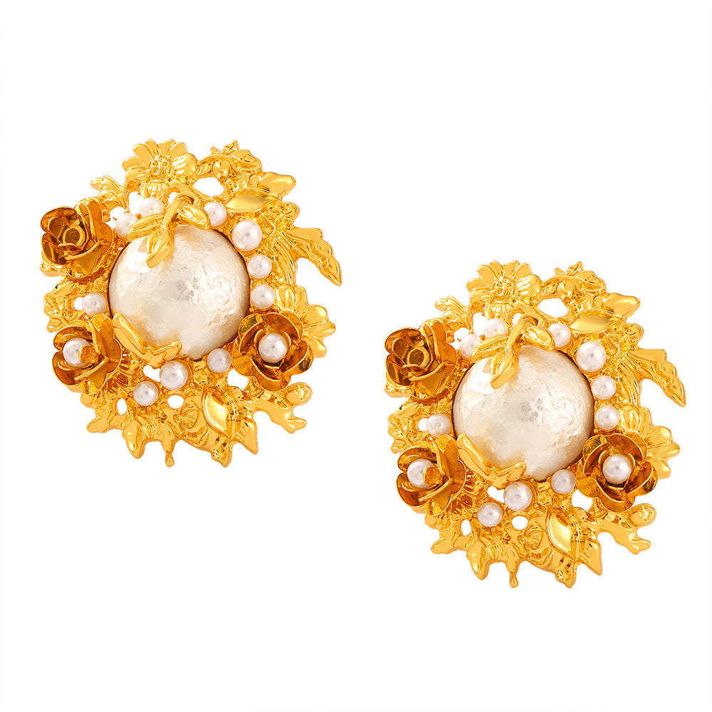 Luxury Vintage Baroque Blooming Flower Pearl Earrings