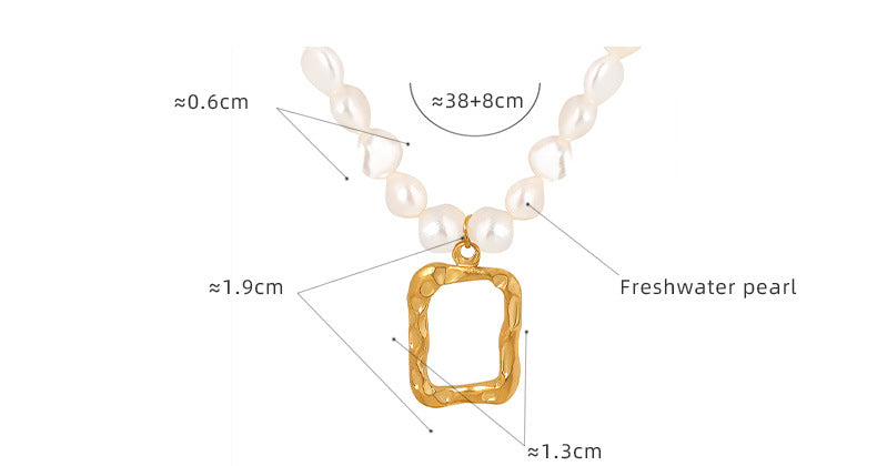 Rectangular Hollow Frame Pendant Freshwater Pearl Necklace