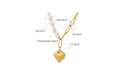 Half Paperclip Chain Half Freshwater Pearl Necklace With Heart Pendant