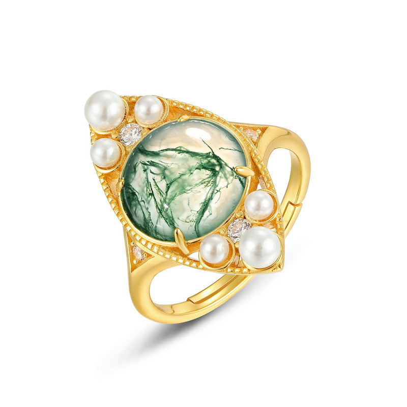 Pearl and Moss Agate Ring