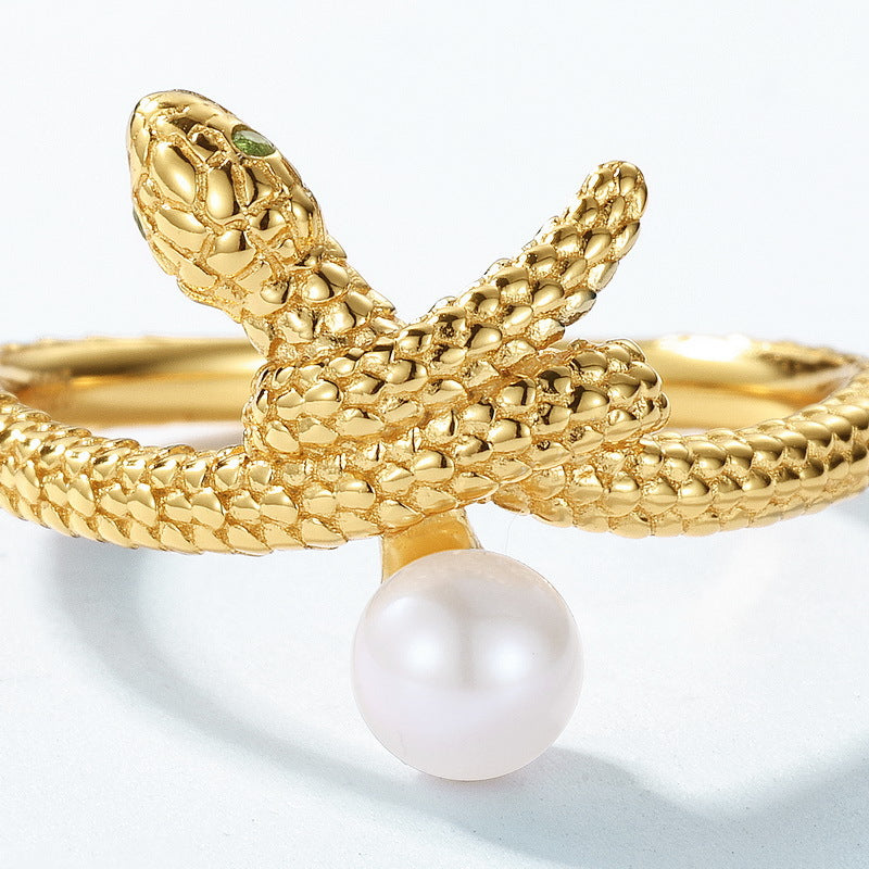 Creative Pearl and Gold Snake Ring