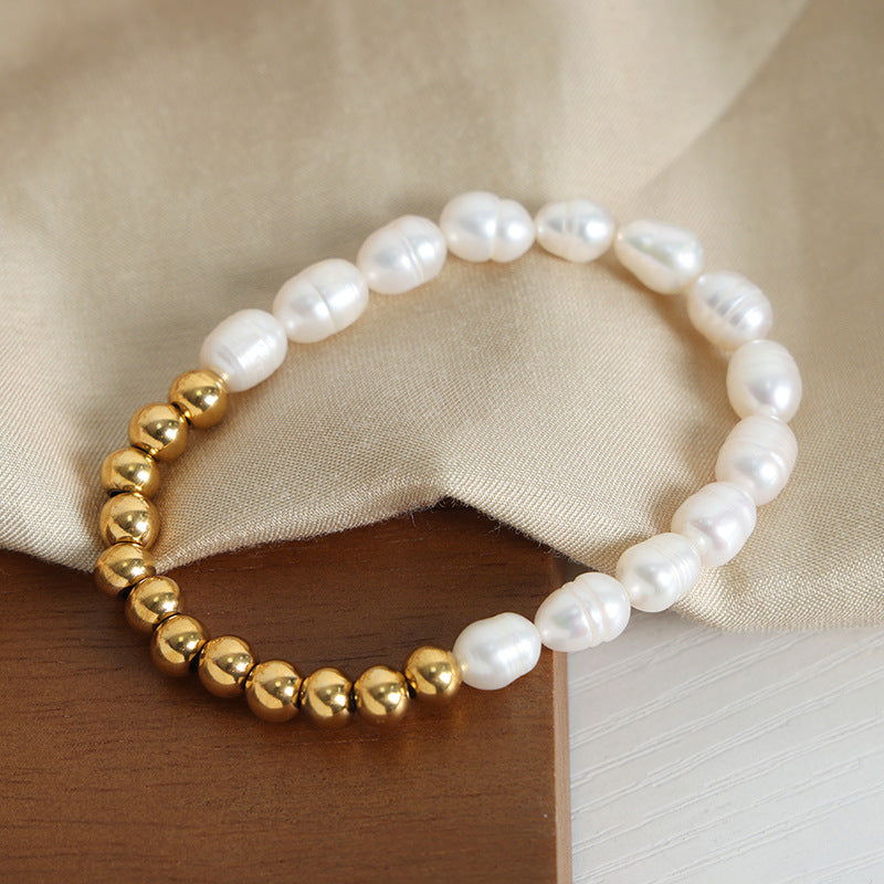 Natural Freshwater Pearl Splicing Gold Beads Bracelet