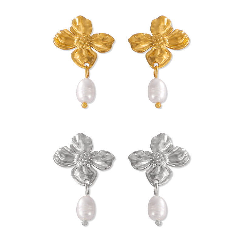 Elegant Flower Pearl Drop Earrings