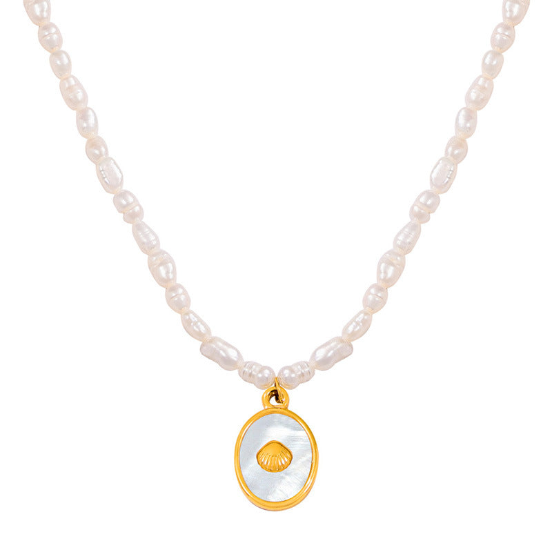 Freshwater Pearl Necklace With Oval Mother of Pearl Pendant