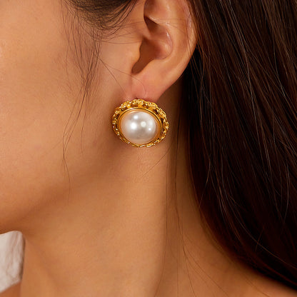 Classic Vintage Big Pearl Stud Earrings