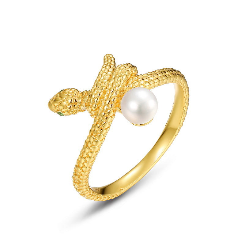 Creative Pearl and Gold Snake Ring