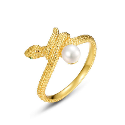 Creative Pearl and Gold Snake Ring