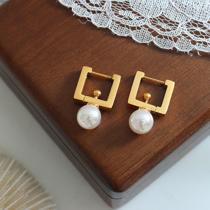 Multi Wear Ways Square Dangle Pearl Earring