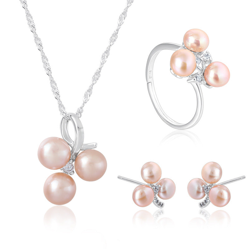 Delicate Freshwater Pearl Necklace Earrings Ring Set