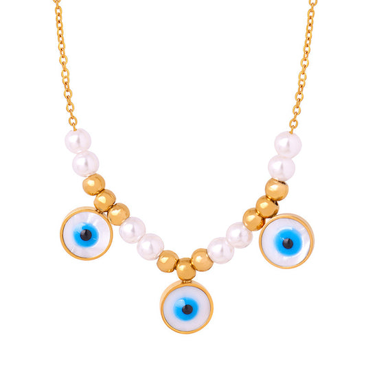 Pearl And Evil Eye Necklace