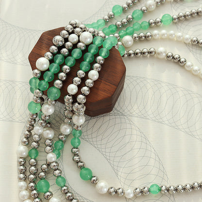 Silver Beads Pearl Jade Beaded Necklace