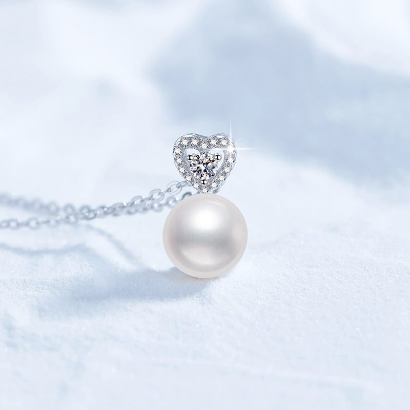 Heart Diamond and Pearl Pendant Necklace