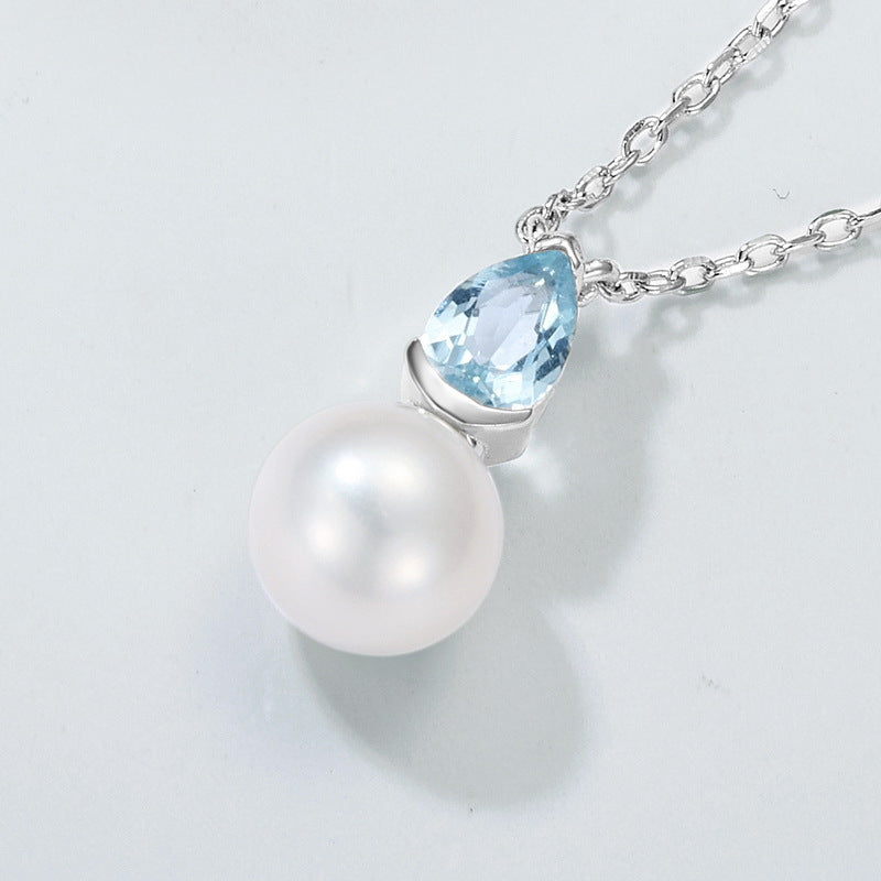 Sky Blue Topaz and Freshwater Pearl Pendant Necklace