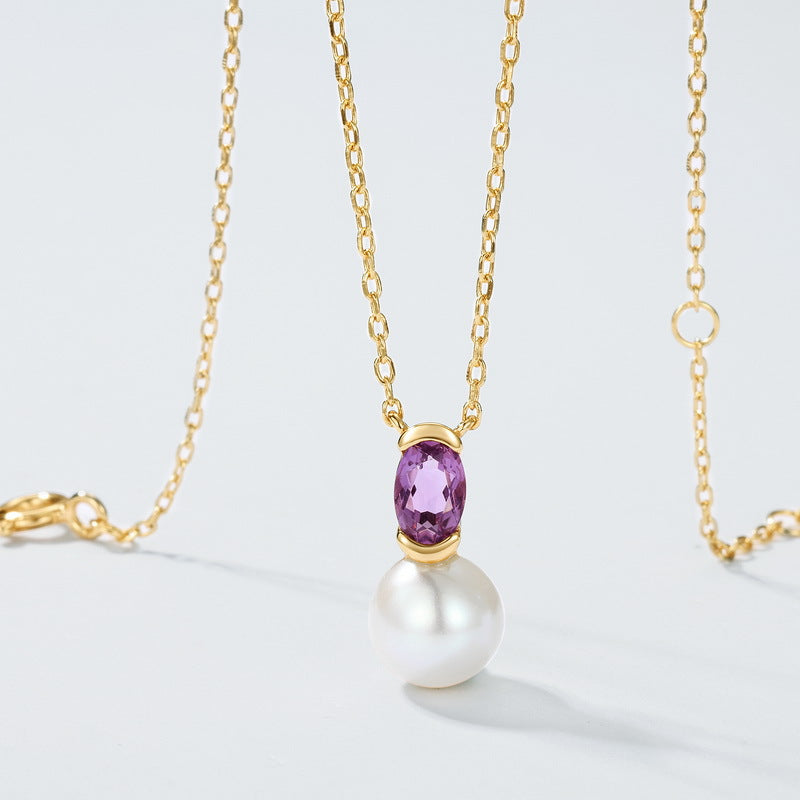 Natural Freshwater Pearl and Purple Crystal Pendant Necklace