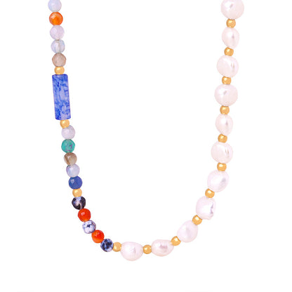 Colorful Natural Agate Crystal Freshwater Pearl Beads Necklace