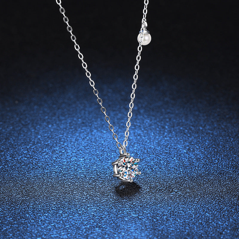 Pearl Charm Moissanite Pendant Necklace