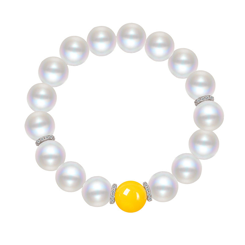 Natural Yellow Chalcedony Swarovski Pearl Bracelet