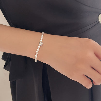 Super Thin Rice Pearl Bracelet with A Heart