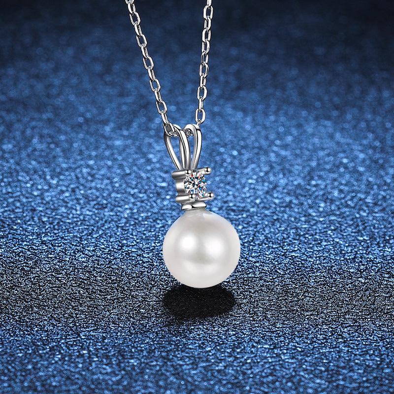 Simple Chic Diamond Pearl Pendant Necklace