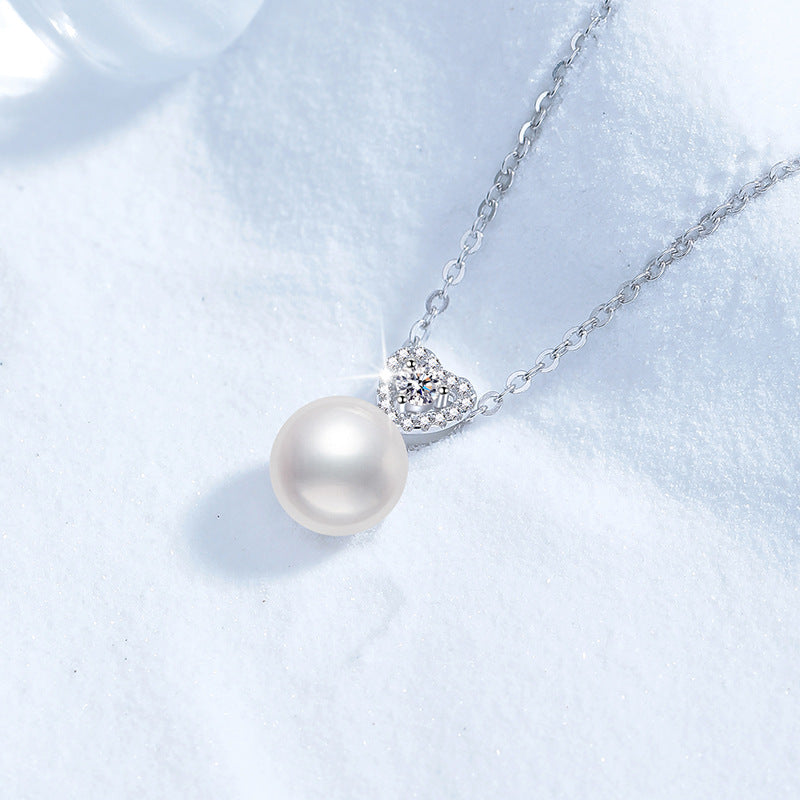 Heart Diamond and Pearl Pendant Necklace