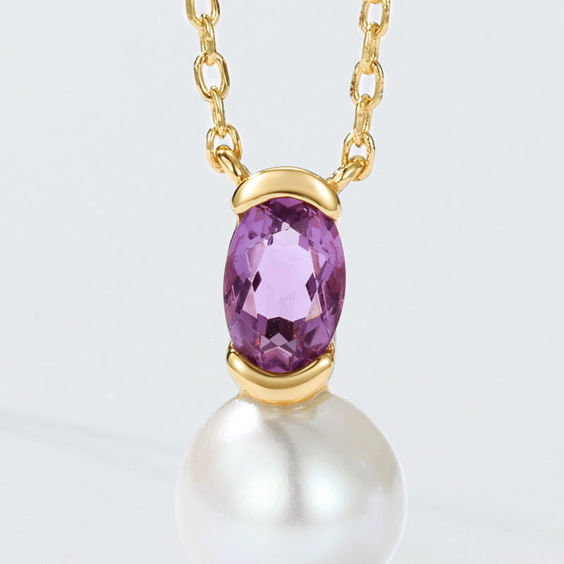 Natural Freshwater Pearl and Purple Crystal Pendant Necklace