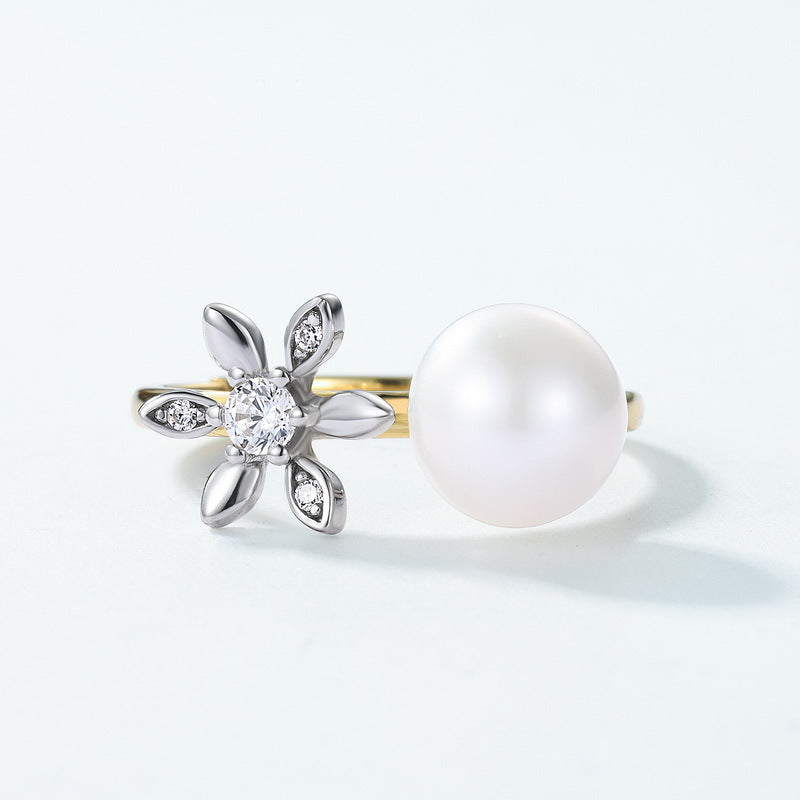 Orchid Flower and 8mm Pearl Ring