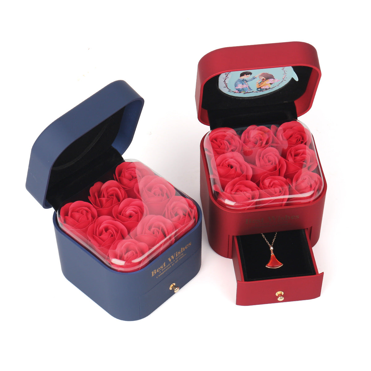 9 Roses Preserved Flower Necklace Jewelry Box