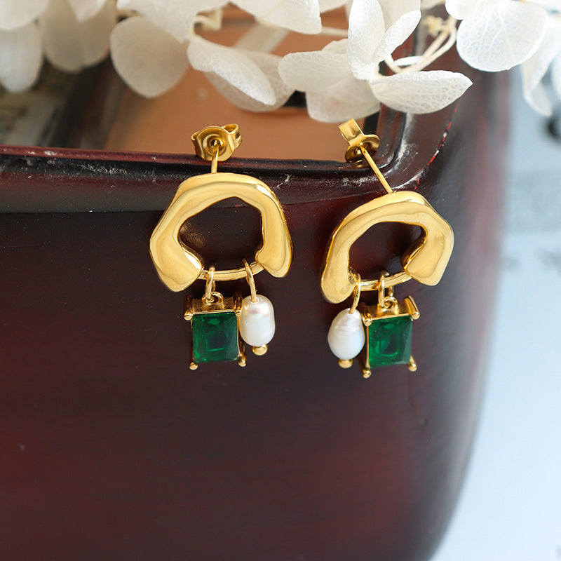 Emerald Geometric Earrings