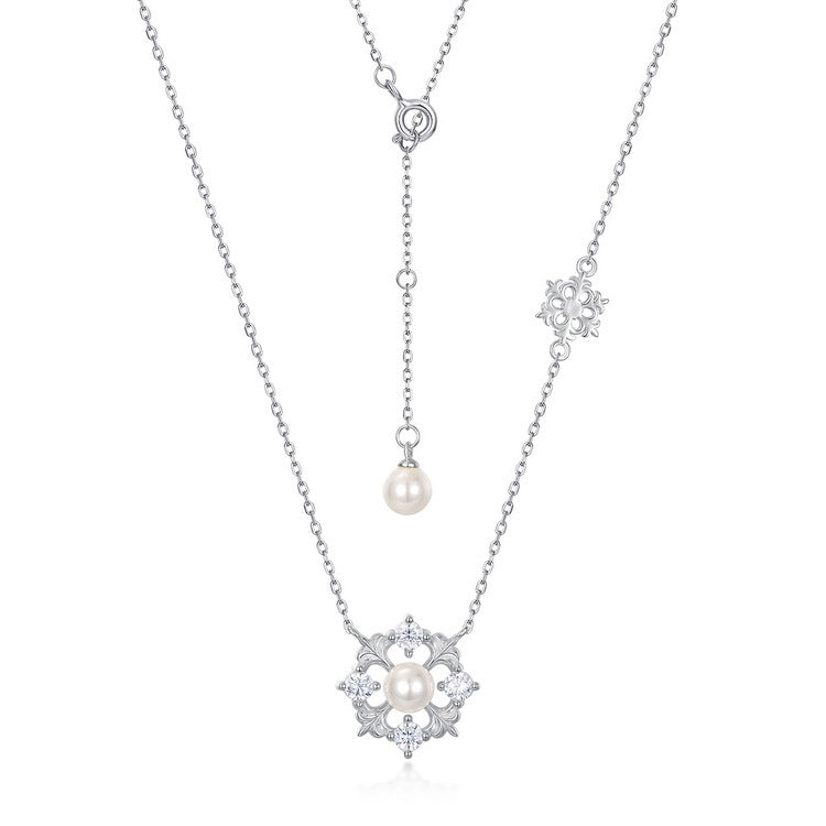 Pearl Pendant With Snowflake Necklace