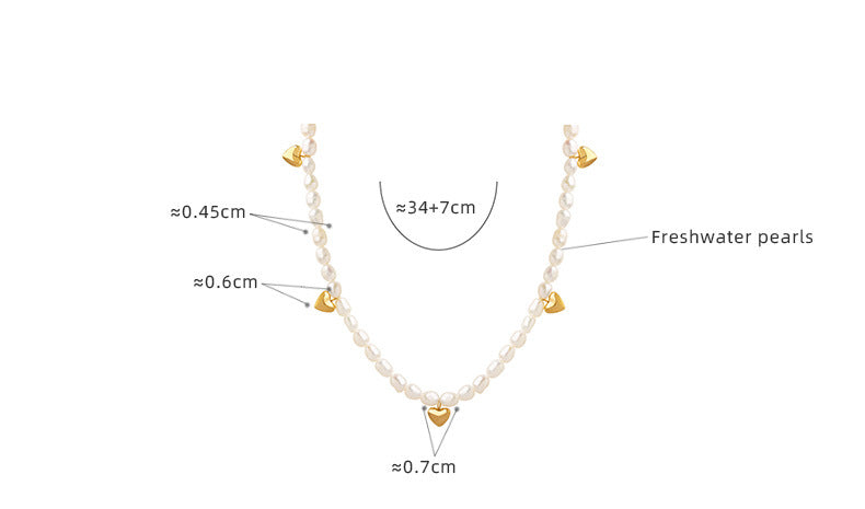 Gold Heart Charms Freshwater Pearl Necklace