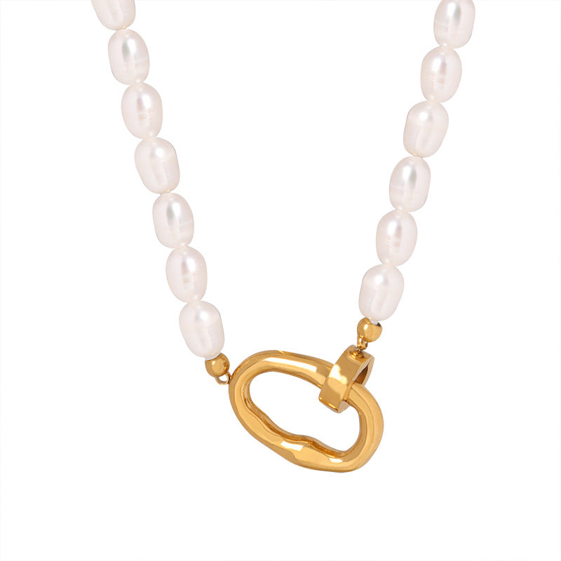 Gold Square Clasp Pendant Freshwater Pearl Necklace