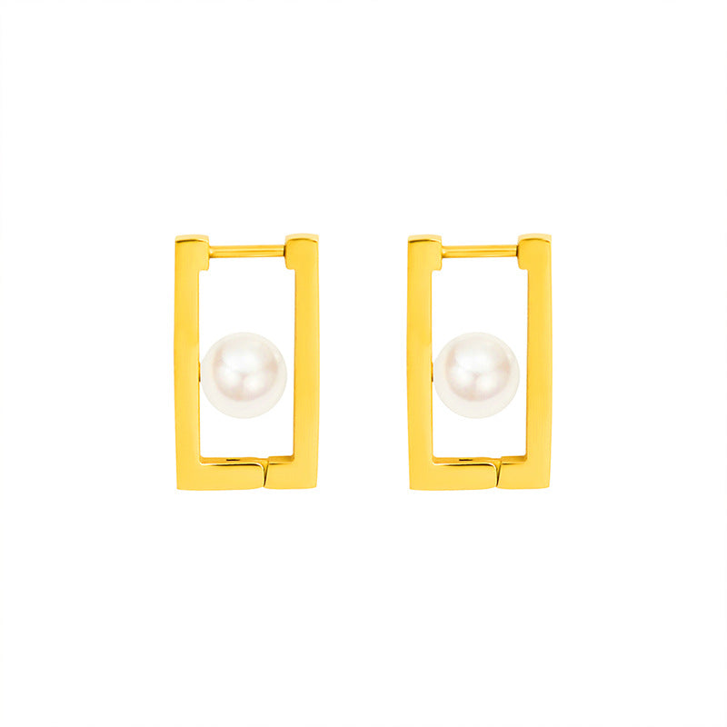 Fashionable Geometric Rectangle Pearl Earrings