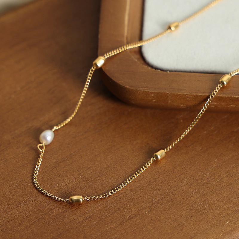 Gold Bead Charms Single Pearl Pendant Necklace