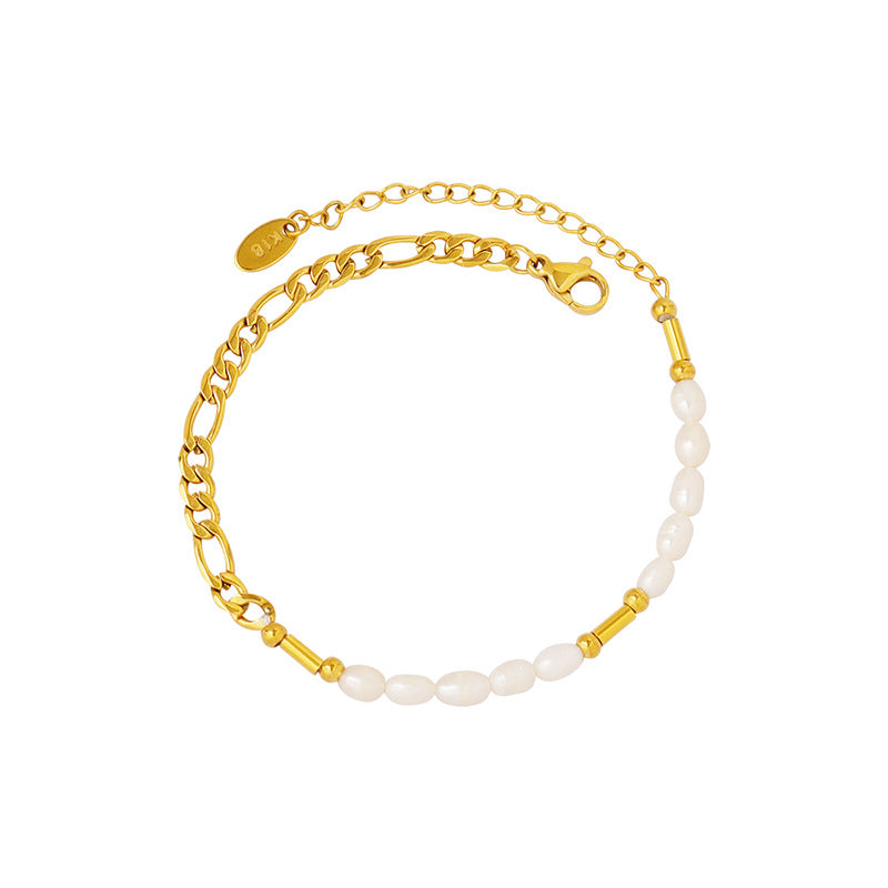 Flat O Chain And Freshwater Pearl Bracelet
