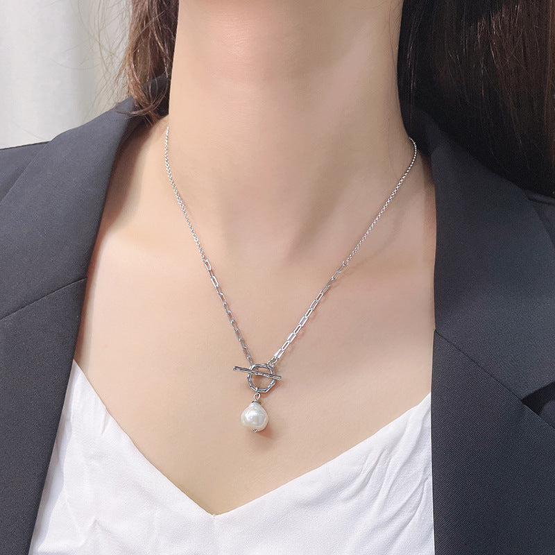 OT Clasp Single Pearl Pendant Necklace