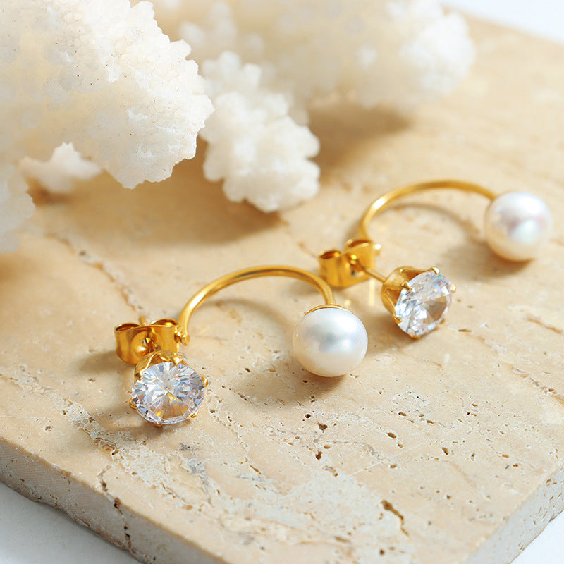 Two Wear Ways Zircon And Pearl Stud Earring